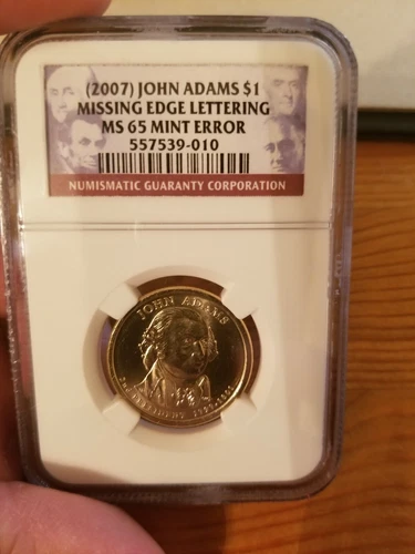 2007 John Adams Missing Edge Lettering Error NGC MS-65