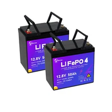 2 Pack 12V 50Ah LiFePO4 Lithium Battery for Deep Cycle RV Marine Solar System
