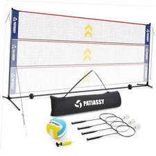 17FT Badminton Volleyball Combo Net Set for Backyard, 5.1ft-7.4ft Blue