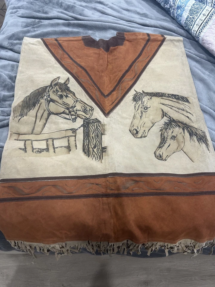 Vintage Auth. Hand Made Leather Poncho One Size Fits All Made In Mexico - Image 2 of 2