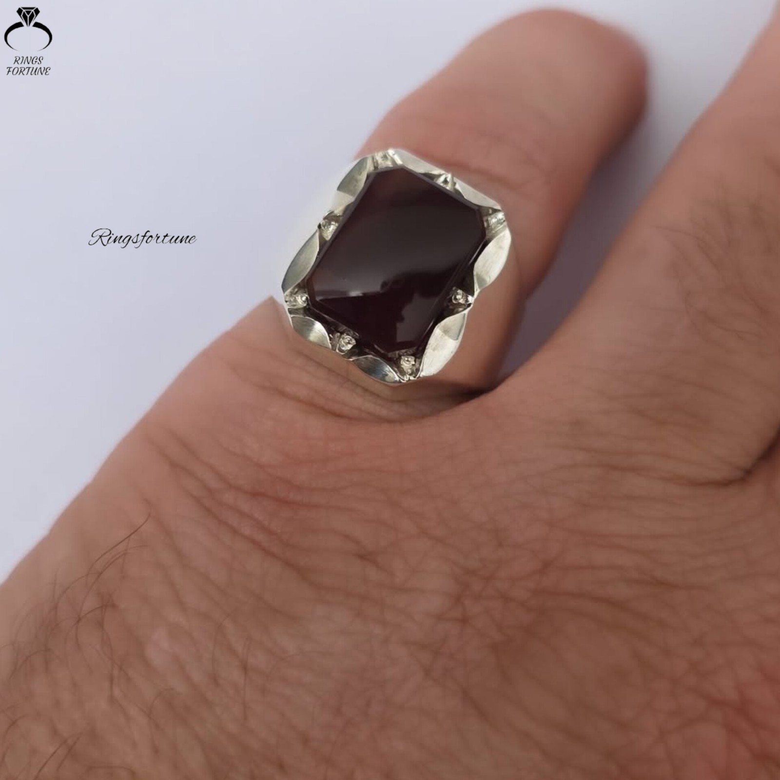 Authentic Red Yemeni Aqeeq Ring Natural Agate Handmade Jewelry