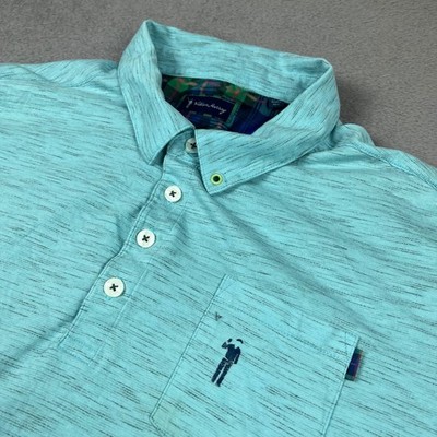 William Murray Golf Polo Mens Large Light Blue Heathered Plaid Trim Short Sleeve