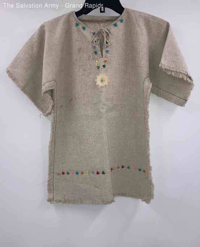 Vintage Girls Beige Floral Indian Native American Costume Dress With Headdress