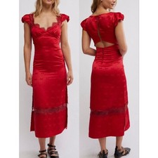 NEW FREE PEOPLE Foolish Heart Midi Dress Red Dahlia Combo Sz M