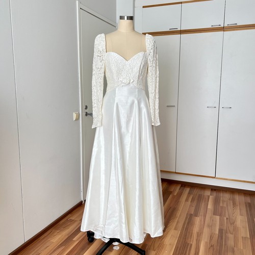 80s 90s Vintage Long Sleeves Wedding Dress Princess Fairy Bridal Gown Lace EU38