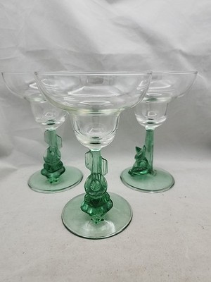 Luminarc Margarita Glass Siesta Man Sombrero  Lot of 3 Saguaro Cactus 7'' Mexican