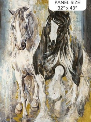 Northcott Pedigree Galloping Horses panel 32 x43 inch Elise Genest