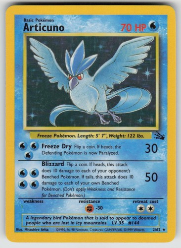 Articuno Unlimited Holo 2/62 Rare Fossil Pokemon NM
