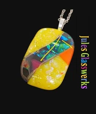 Large Hand Crafted Dichroic Fused Glass Pendant W/Chain #1428 