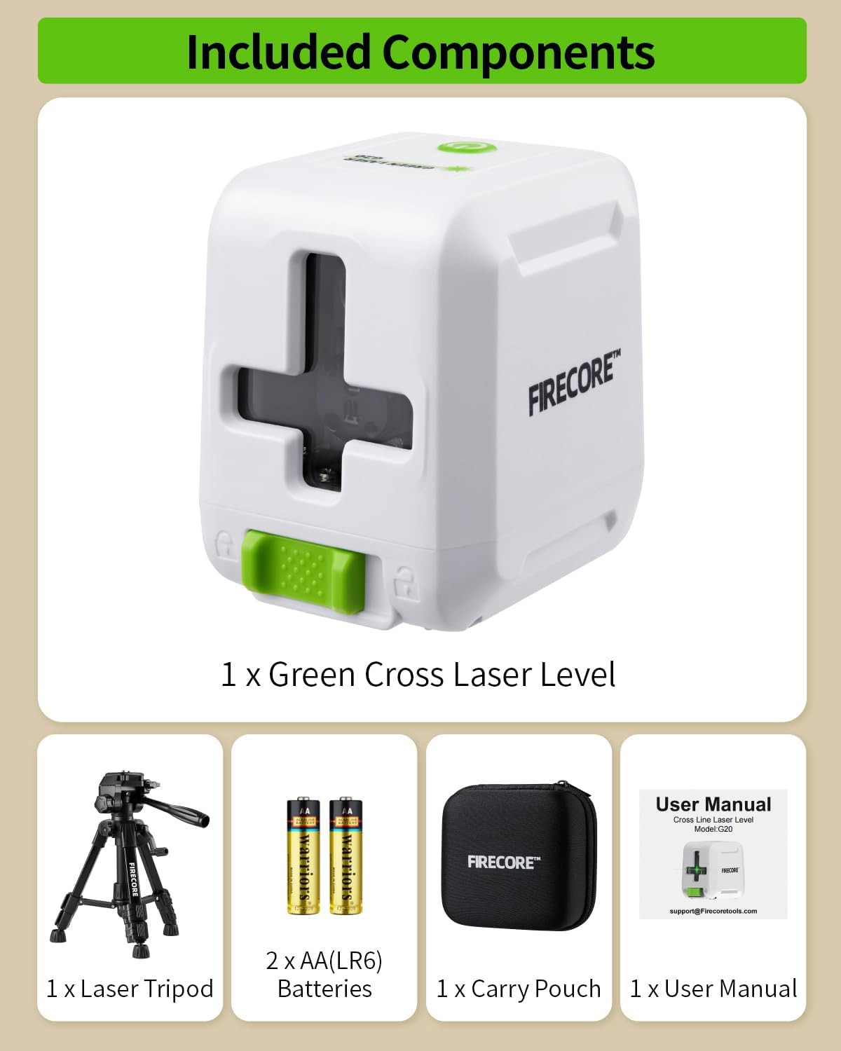Firecore Laser Level with Tripod, Self Leveling Laser Level Green Cross Line Las