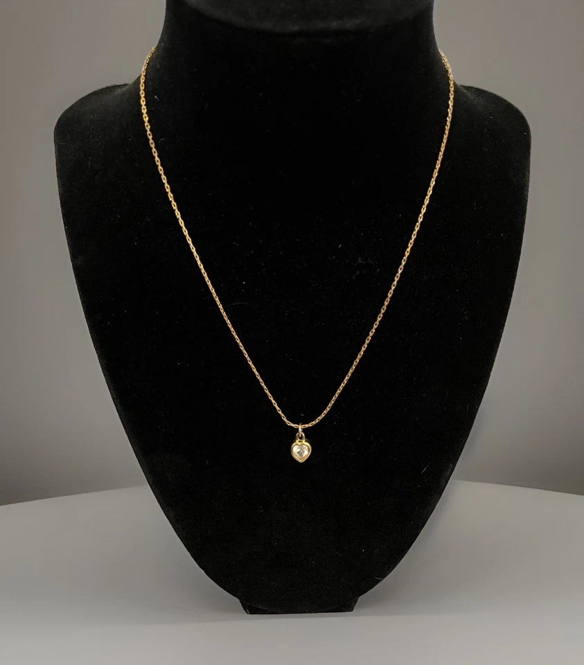 Vintage Christian Dior Gold Plated Heart Rhinestone Chain Necklace CD Logo - Image 3 of 4