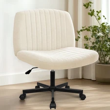 Beige Armless Office Chair with Wheels, Adjustable Swivel Task Chair