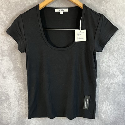 NEW Etre Cecile Shirt Womens XS / S Black Scoop Neck Short Sleeve Tee Preppy
