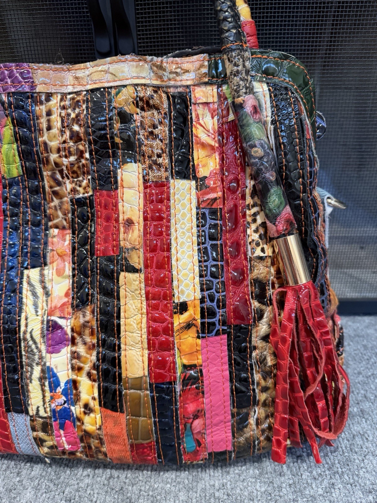 Multicolor Patchwork Patent Leather Distressed  1… - image 2