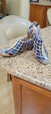 Rieker Antistress Sina multi Leather Woven Closed Toe Clogs Slingbacks 39,8.5 US