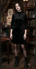 Womens XS Black High Neck Velvet Dress Whimsigoth 90s Vintage Grunge Vamp Minima