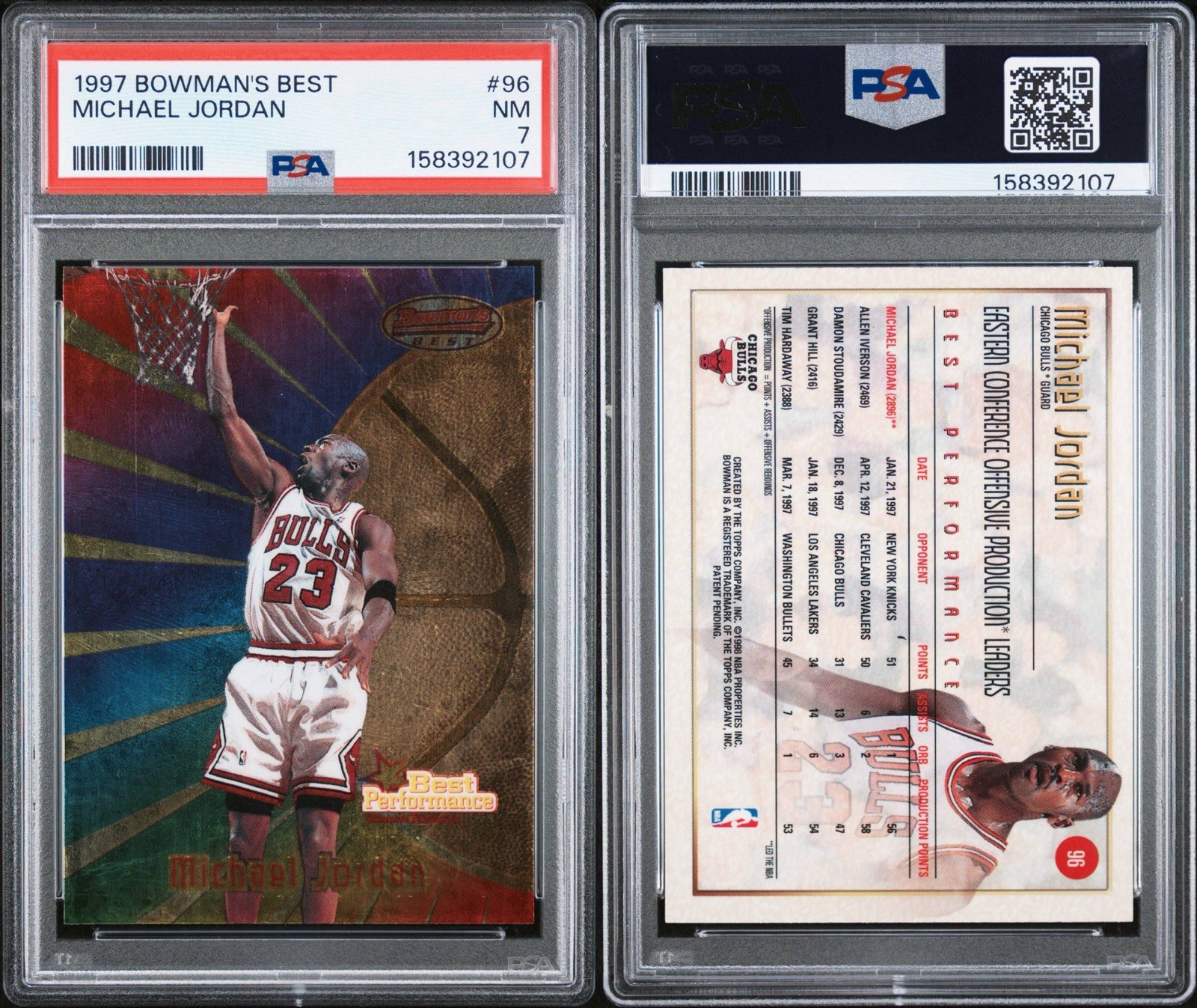 1997 BOWMANS BEST MICHAEL JORDAN #96 PSA 7 view 3