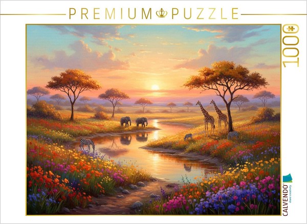Calvendo Puzzle African Sunset With Elephants And Giraffes | 1000 Pieces, Finish-image