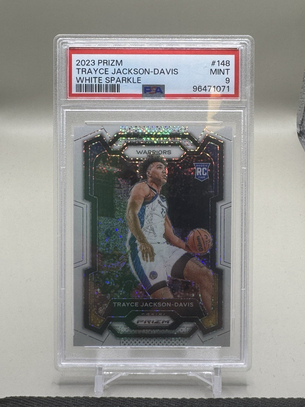 TRAYCE JACKSON-DAVIS PSA 9 2023 PANINI PRIZM #148 WHITE SPARKLE ROOKIE RC SP 937