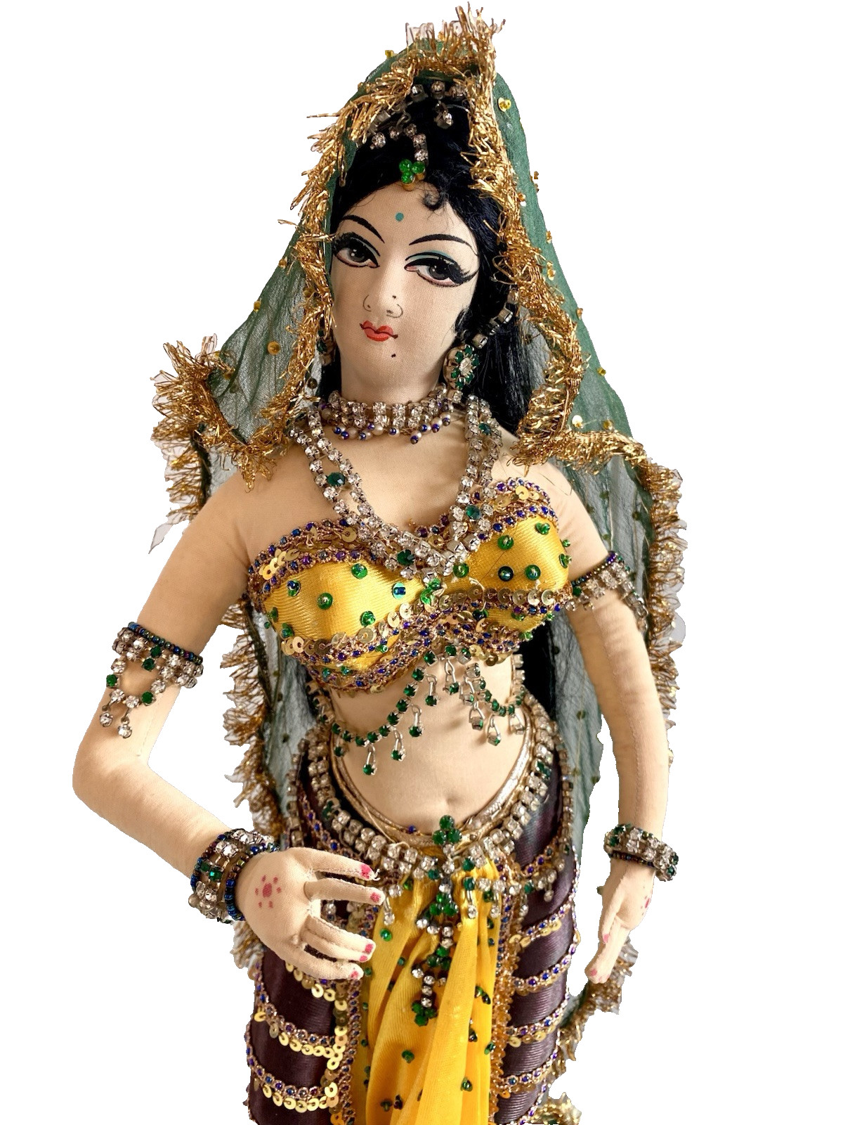 India Doll with Vintage Costume Jewelry 16" Tall Cloth Doll Indian Dance Outfit