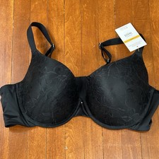 Joyspun Plunge Plus Black Bra 42D Underwire Lined Natural Lift Smoothing Wings