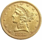 1882 GOLD US $5 DOLLAR LIBERTY HEAD HALF EAGLE COIN PHILADELPHIA MINT
