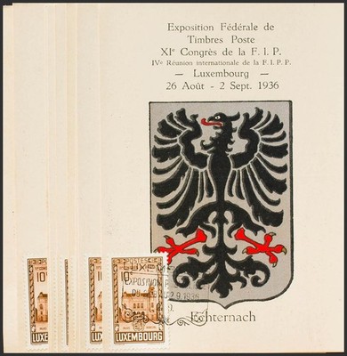 Luxemburgo. SOBRE Yvert 282. 1936. Juego de nueve tarjetas postales de la EXPOS