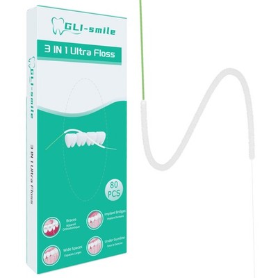 3 in 1 Dental Floss, Ultimate Floss with 1 Count (Pack of 80), White