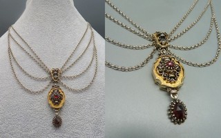 Z HJ Antik Trachten Erbskette Collier Anhänger Granat TOP 4 Reihig 835 Silber