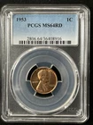 1953 1C RD Lincoln Wheat One Cent  PCGS MS64RD   36408916