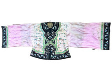 Antique Qing Chinese embroidered silk robe butterflies COLORBLEED
