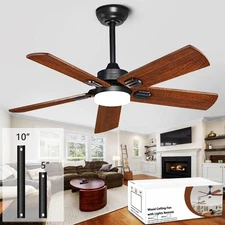 42" Lighted Ceiling Fan, Solid Wood Ceiling Fan, with Remote Control and DC M...