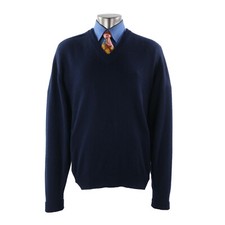 Navy Blue CLAN DOUGLAS 100 Cashmere V-Neck Sweater Sz. L Long Scotland