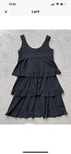 WOMENS TIANA B BLACK SLEEVELESS Tiered RUFFLE DRESS L Scoop Neck