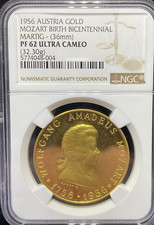 4048-4 Wolfgang Amadeus Mozart 1956 Gold 200. Geburtstag NGC PF 65 Ultra CameoPP