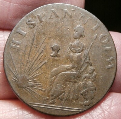 HISPANNIOLA / TVRCVPELLERIVS COPPER EVASIVE HALFPENNY   V. SCARCE TYPE S-674