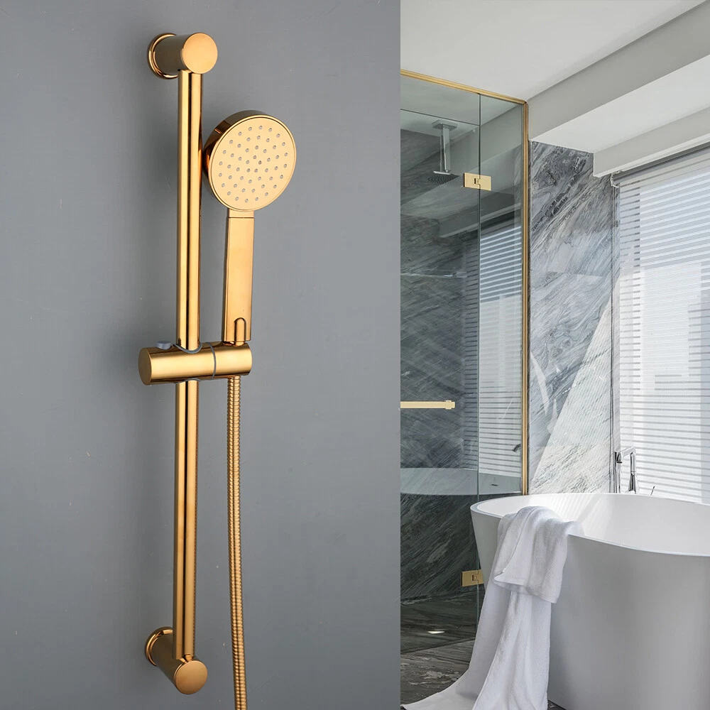Gold Rainfall Handheld Shower Head Spray Wall Mounted Shower Riser With Holder