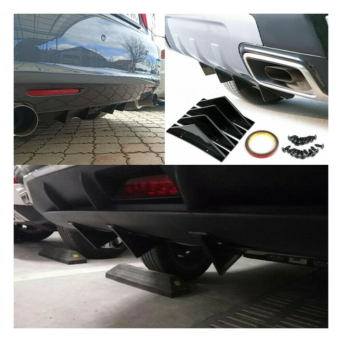 4 PCS Universal Rear Bumper Diffuser Shark Fin Spoiler Lip Splitter Glossy Black - Picture 4 of 14