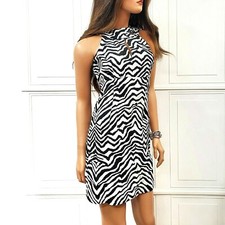 MICHAEL KORS Cotton Keyhole Halter Dress Sz 4 Textured  Animal Zebra Black White