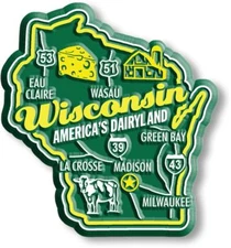 Wisconsin Americas Dairyland State Premium Map Fridge Magnet