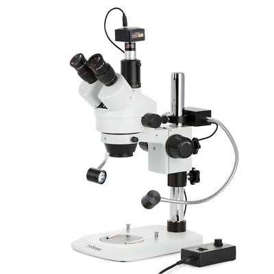 Amscope 7X-45X Trinocular Zoom Stereo Microscope+1.3MP Camera+Dual Gooseneck LED