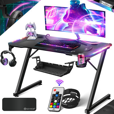 KESSER  Gaming Tisch LED Gamer Schreibtisch Ergonomisch PC Computertisch Z-Form