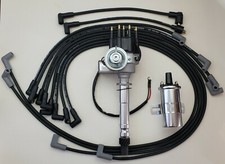 Chevy 327 350 Small Black Hei Distributor Chrome Coil8.5mm Wires Under Exhaust