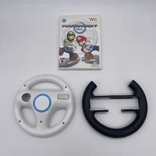 Mario Kart Wii Game with 1 Nintendo Racing Wheel & Ubisoft wheel Tested Working
