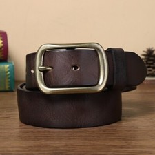 Luxury Men Casual Full Grain Genuine Cowhide Leather Casual Jean Belt Strap