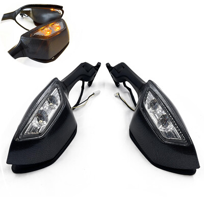 Carbon Look Rear View Mirrors w/ Turn Signals For Kawasaki Ninja ZX10R 2011-2015