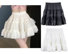Womens Vintage Tiered Lace Skirts High Waist Ruffled A-Line Skirt Underskirts