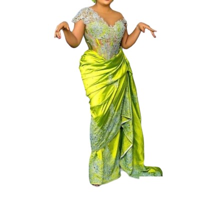 slim fit dress slacks Naija Regalia Elegance Green Orange One-Shoulder Cutout Ankara African –  Dupsie's African Fashion main image 0
