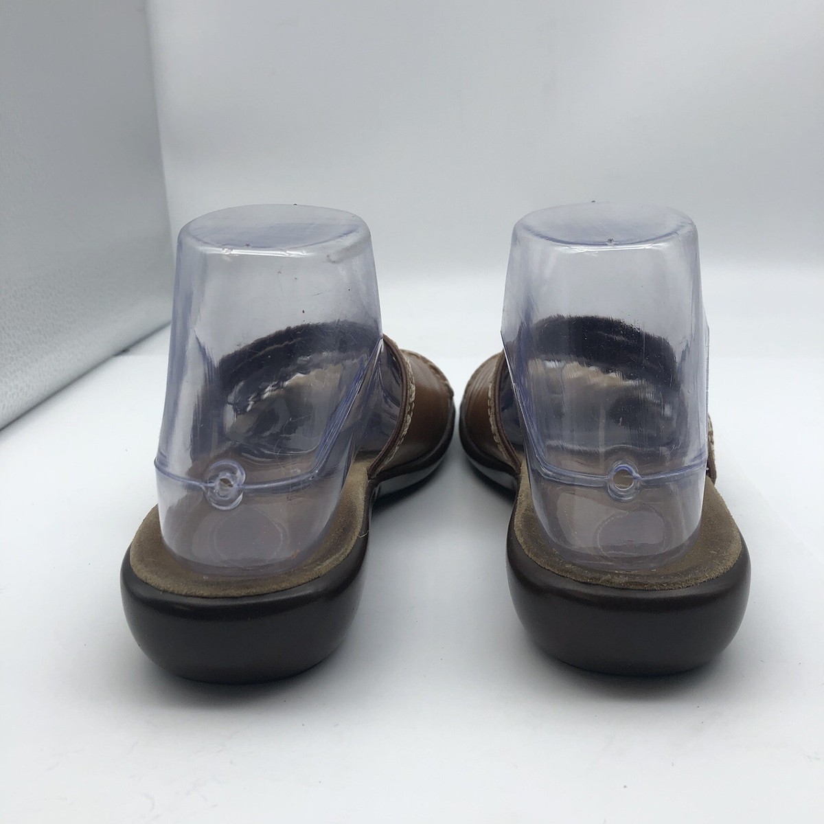 Clarks Stitc Brown Leather Multi-Strap Slides Sandals shoes Women's 7.5 View 4