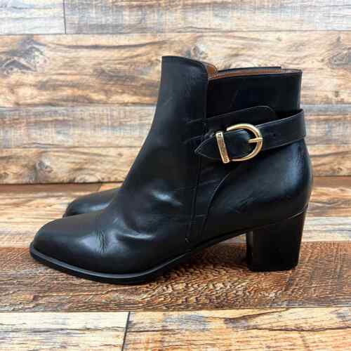 Russell & Bromley Ankle Boots Women's 40.5 US 9.5 Black Leather Heeled Buckle - Picture 1 of 12
